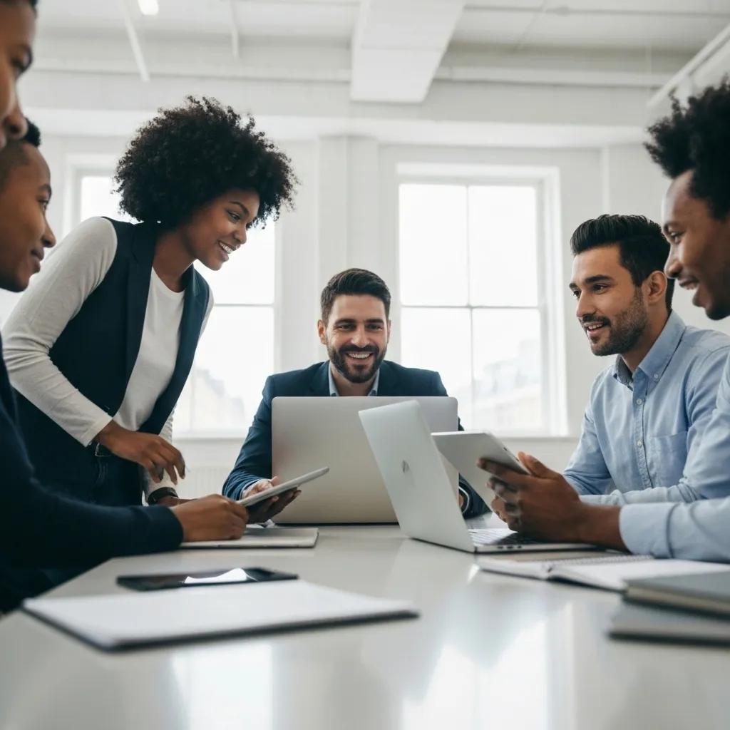 Group of professionals collaborating on digital marketing strategies, focusing on selecting high-authority platforms for SEO