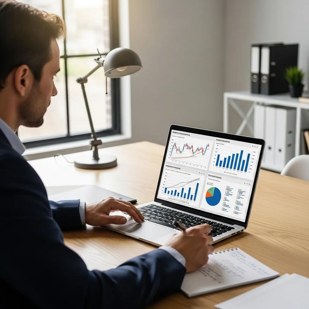 Person analyzing investment options using AI tools in a modern office