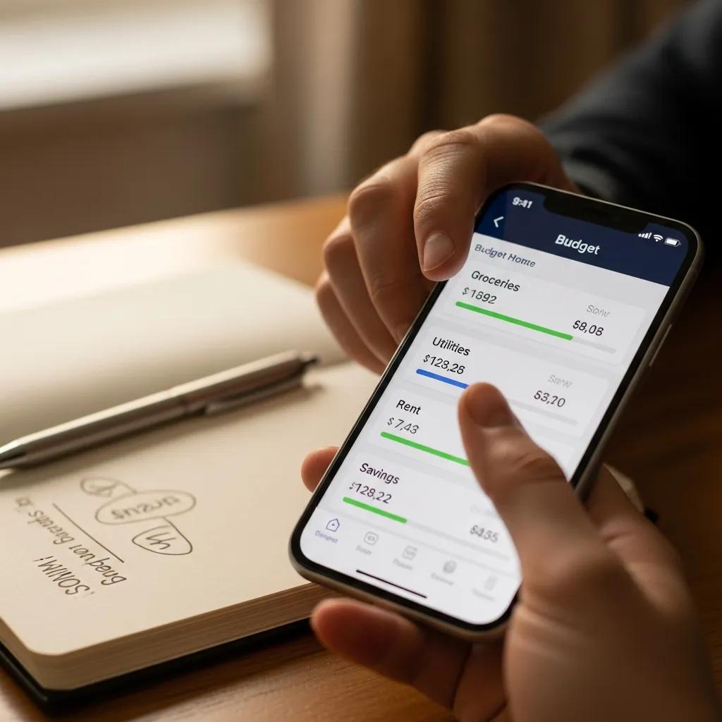 Smartphone displaying budgeting app for personal finance management